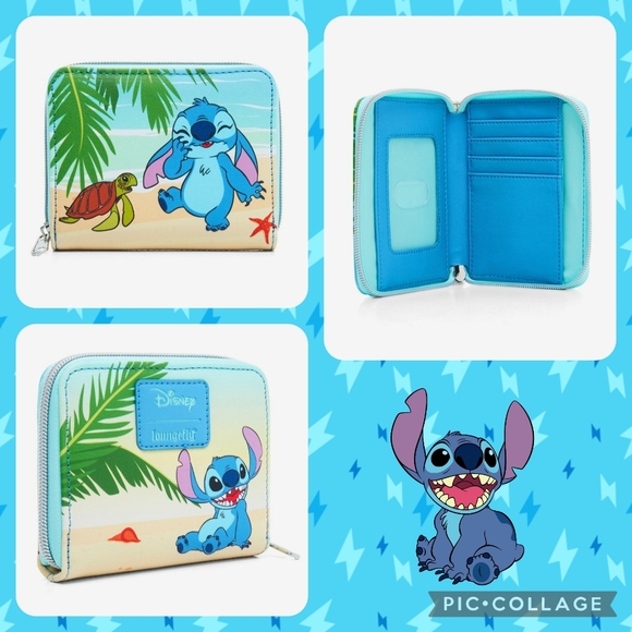 LOUNGEFLY Disney Lilo & Stitch Turtle Beach Mini Backpack & Mini Zipper Wallet - Picture 3 of 12
